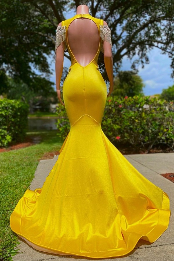 Hot Yellow Glitter Long Prom Dress