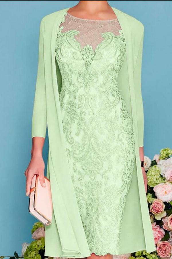 Scoop Neck Two-Piece Mermaid Slim Mother of the Bride Dress Chiffon 3/4 Sleeves Wedding Guest Outfits
