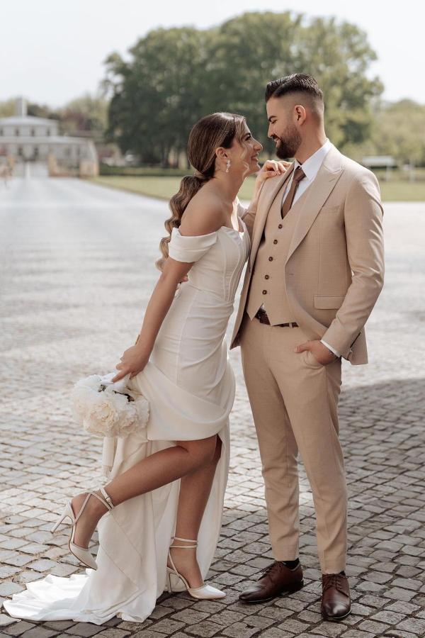 Off the shoulder white mermaid split Wedding Dress