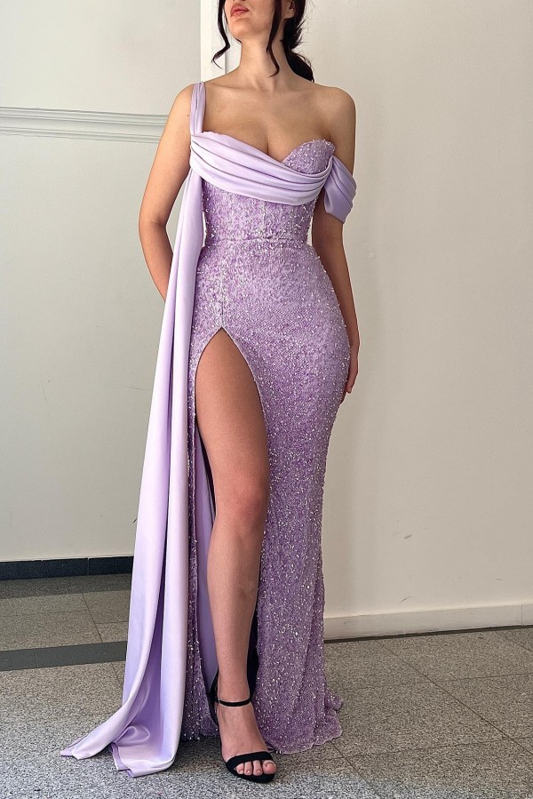Lilac Long Glitter Evening Dress | Homecoming Dress | Cheap Online