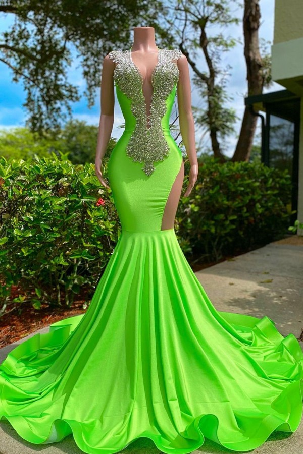 Orange V-Neckline Glitter Long Prom Dress