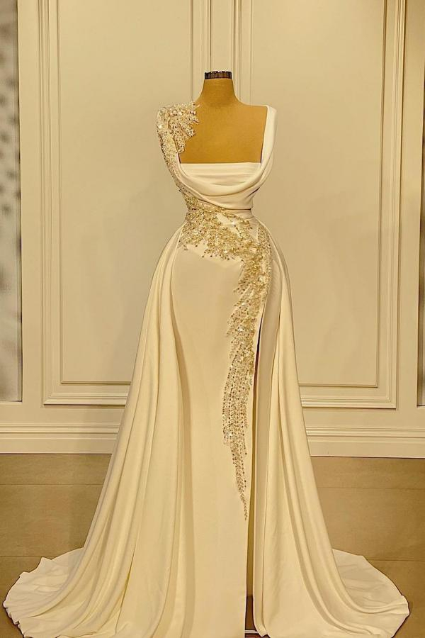 Long Sequined Mermaid Evening Dress | White Prom Dresses