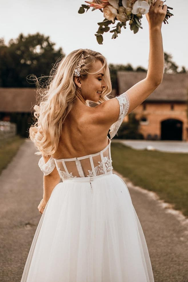 Designer A-Line Off-Shoulder Lace-Tulle Wedding Dress