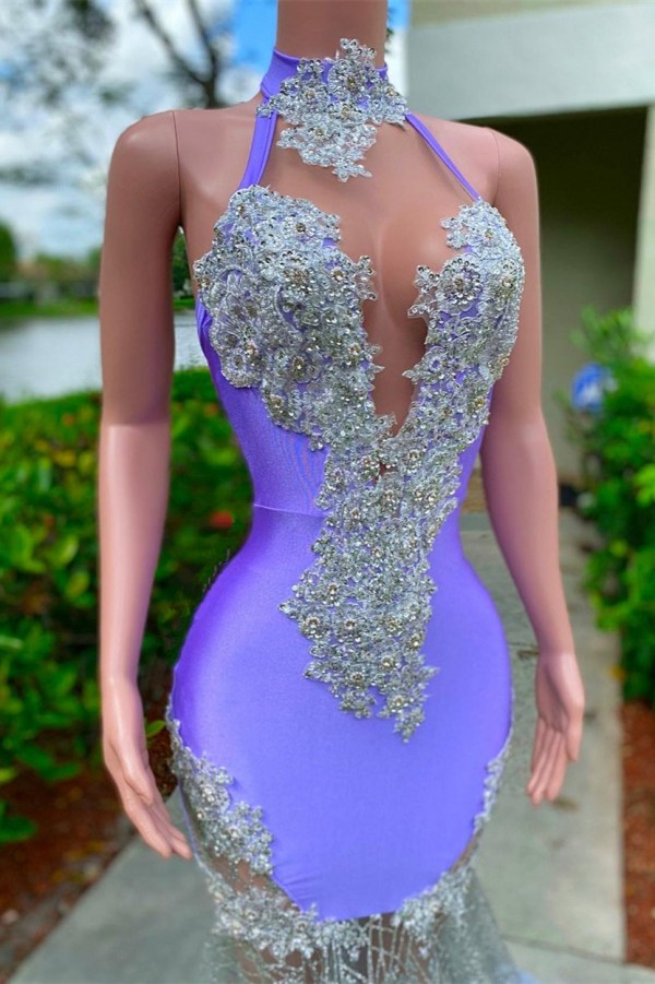 Sexy Purple Glitter Long Prom Dress
