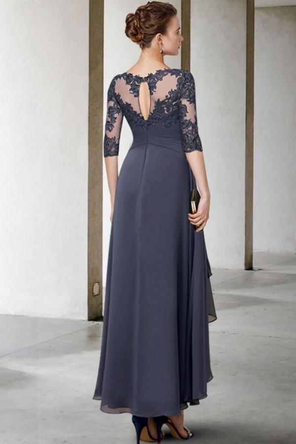 Elegant Half Sleeves Scoop Neck Mother of the Bride Dress Chiffon Lace Wedding Guest Dress