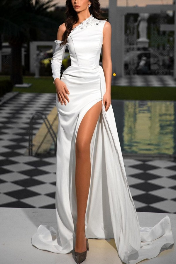 Plain Long White Evening Dress | Affordable Prom Dress