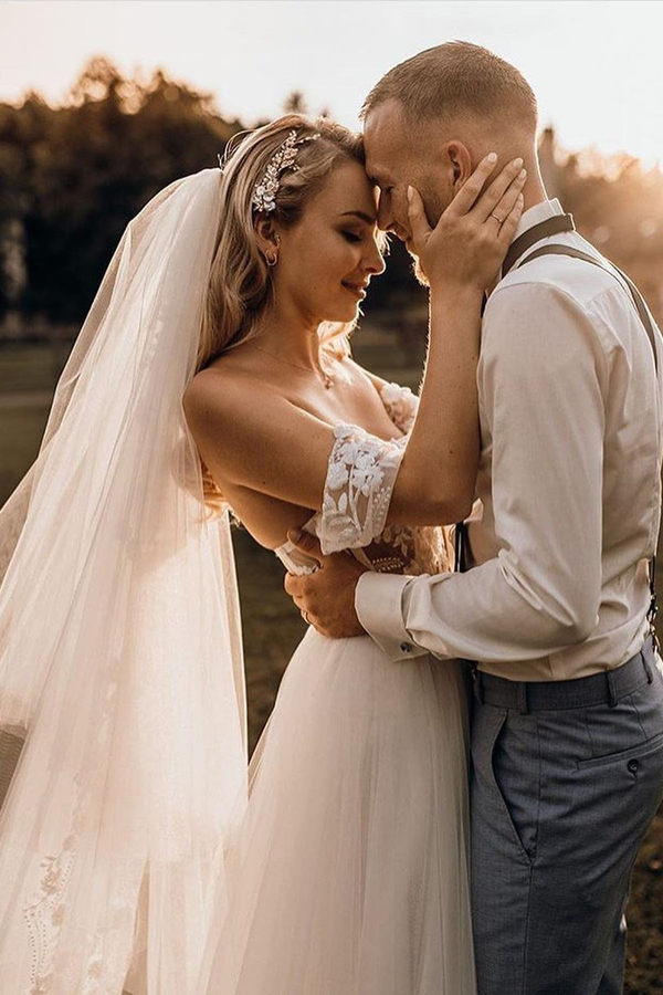 Designer A-Line Off-Shoulder Lace-Tulle Wedding Dress