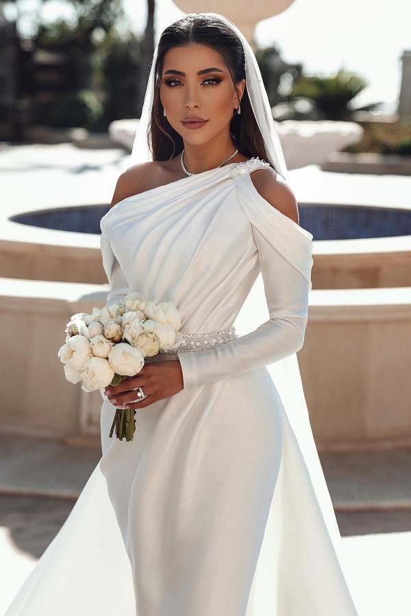 Designer wedding dresses with sleeves | A line wedding dresses cheap