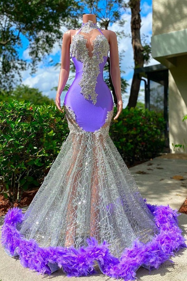Sexy Purple Glitter Long Prom Dress