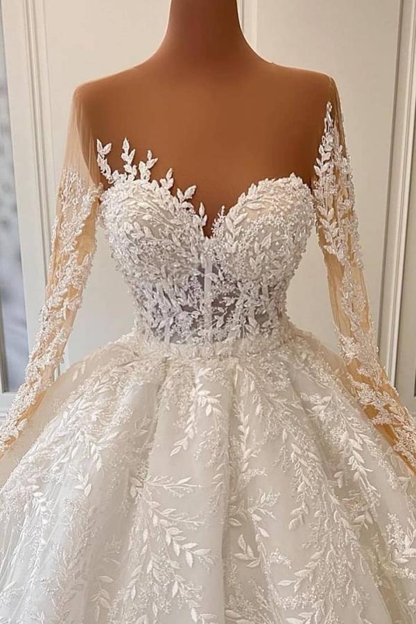 Gorgeous Sweetheart Floral Pattern Ball Gown with Long Sleeves