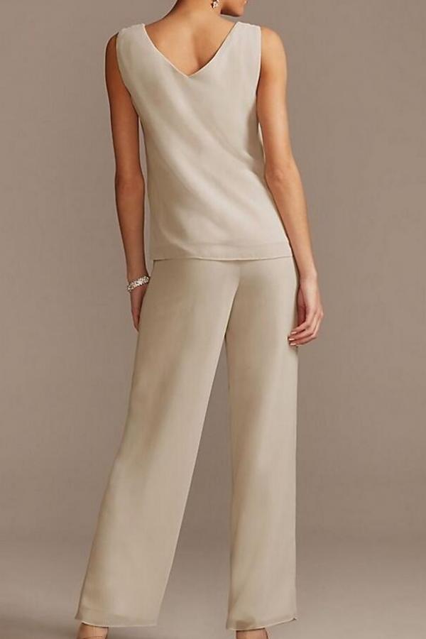 Chiffon Mother of the Bride Dress Scoop Neck Floral Lace Jumpsuit Wedding Guest Dress