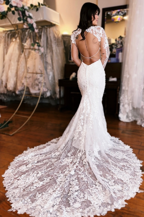 Wedding dress mermaid long sleeve | Wedding dress registry office vintage lace