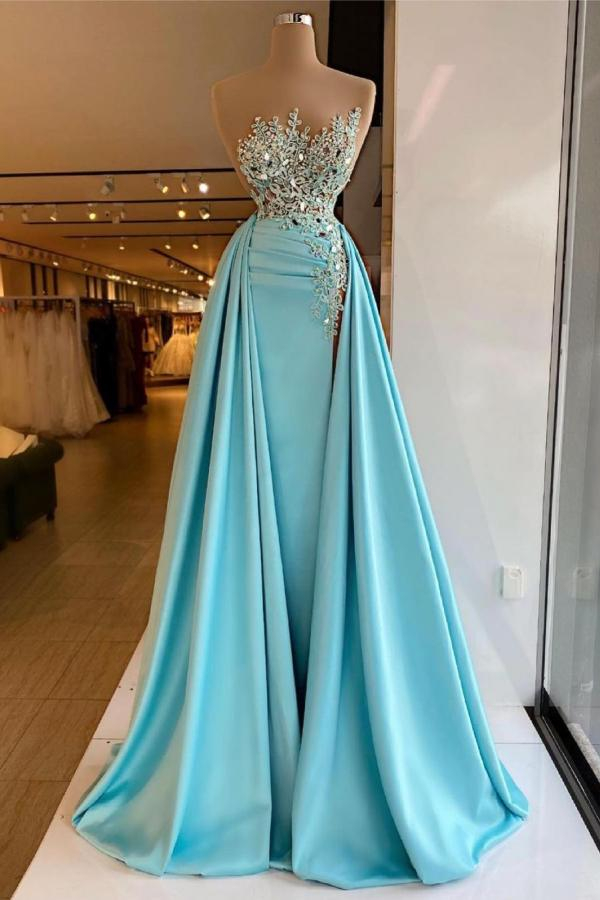 Sexy Sleeveless Sparkling Sequin Mermaid Ball Gown with Detachable Train