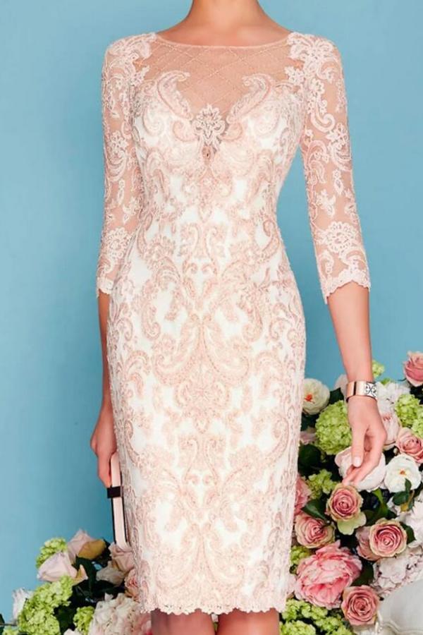Scoop Neck Two-Piece Mermaid Slim Mother of the Bride Dress Chiffon 3/4 Sleeves Wedding Guest Outfits