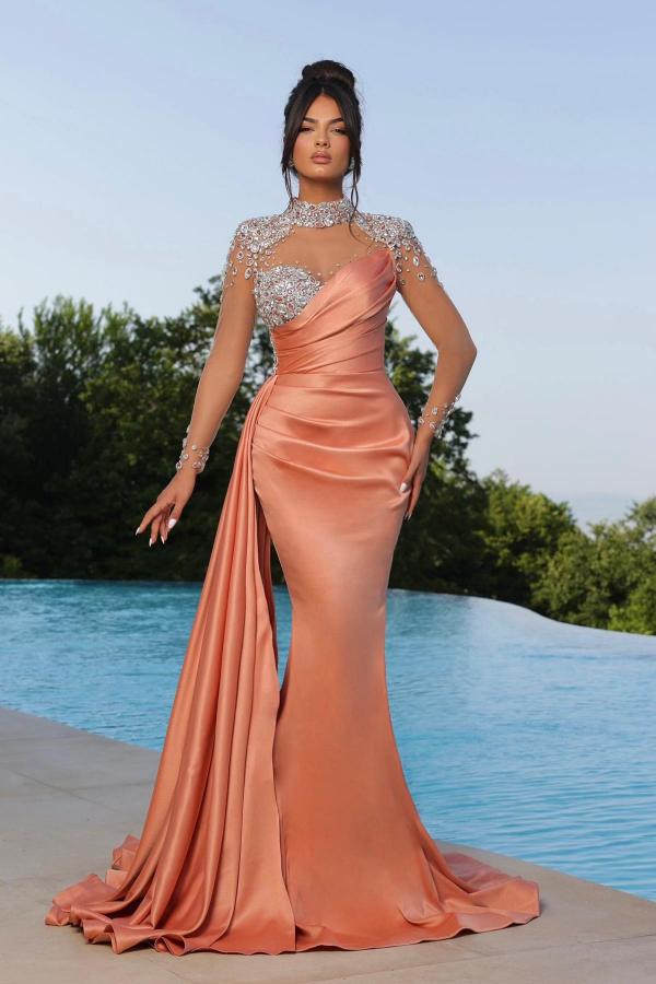 Elegant Long Glitter Evening Dress | Prom Dress with Sleeves