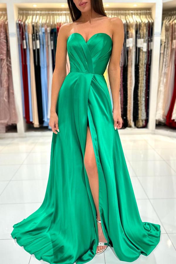 Plain Green Evening Dress | Long Cheap Prom Dresses