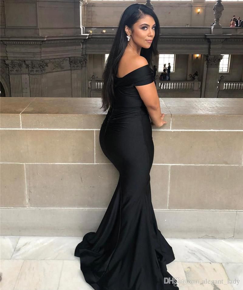 Off-the-Shoulder Black Mermaid Plus Size Bridesmaid Dress