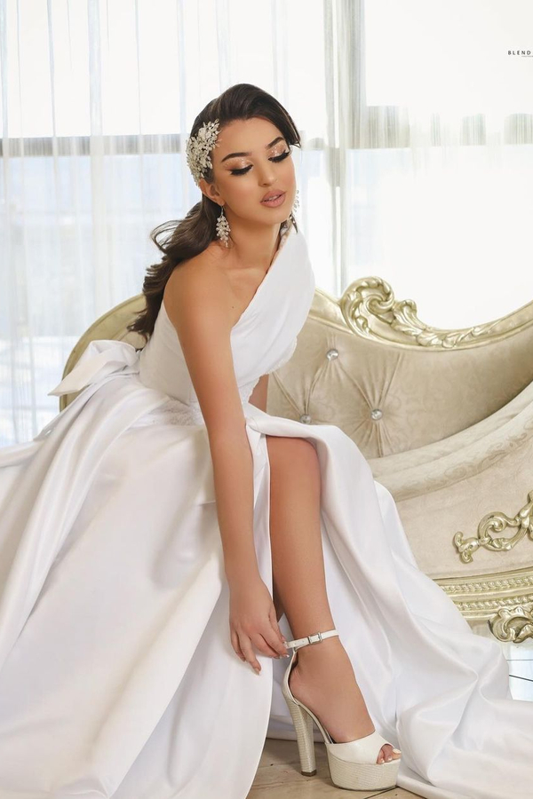 One-Shoulder Split Front Floral Long Prom Dress