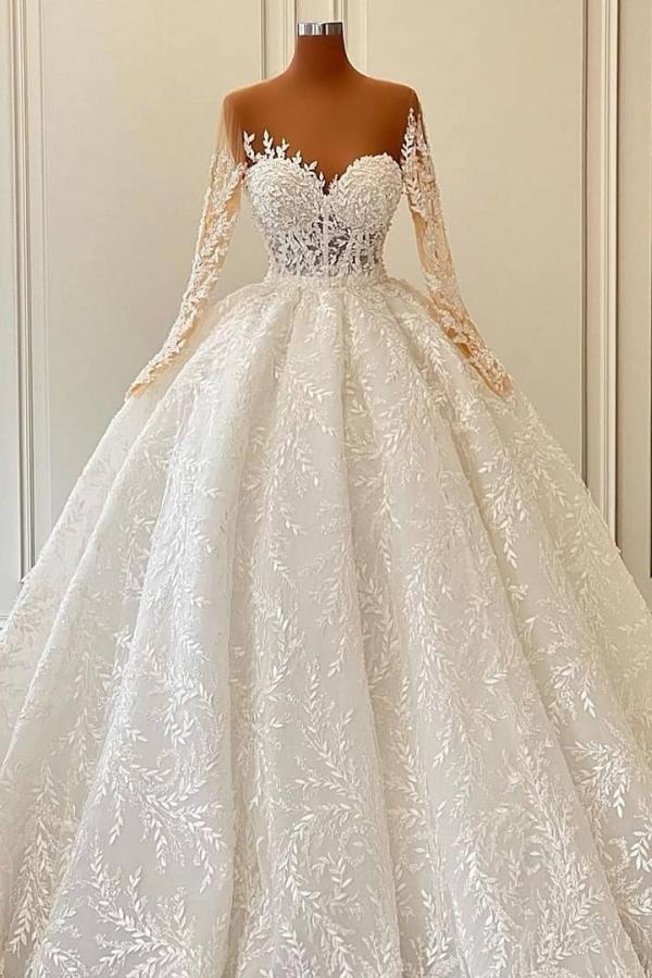 Gorgeous Sweetheart Floral Pattern Ball Gown with Long Sleeves