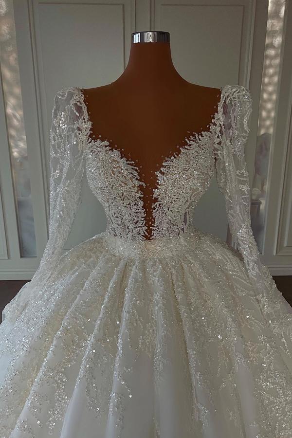 Luxury Wedding Dresses With Sleeves | Princess wedding dresses lace