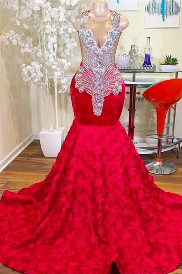 Long Red Ball Gown Prom Dress with Glitter