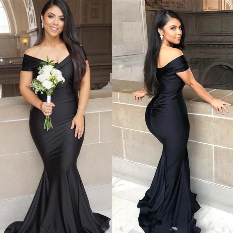 Off-the-Shoulder Black Mermaid Plus Size Bridesmaid Dress