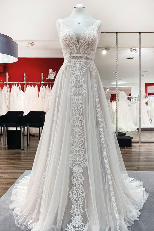Sleeveless Tulle Floral Lace Erin Garden Wedding Dress