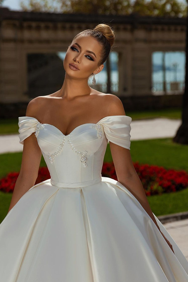 Off-Shoulder Sweetheart Satin Garden Bridal Dress