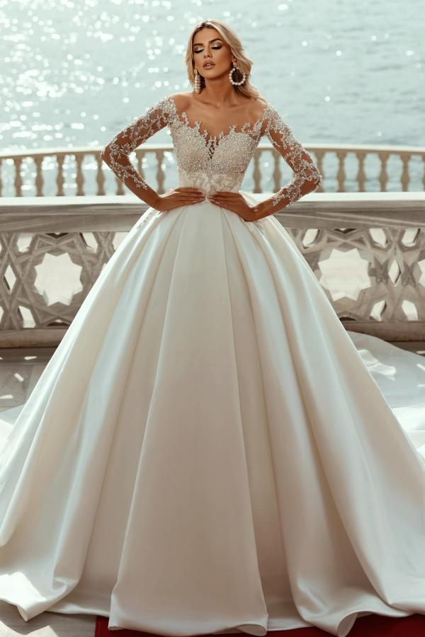 Gorgeous Wedding Dresses Princess | Satin wedding dresses with sleeves
