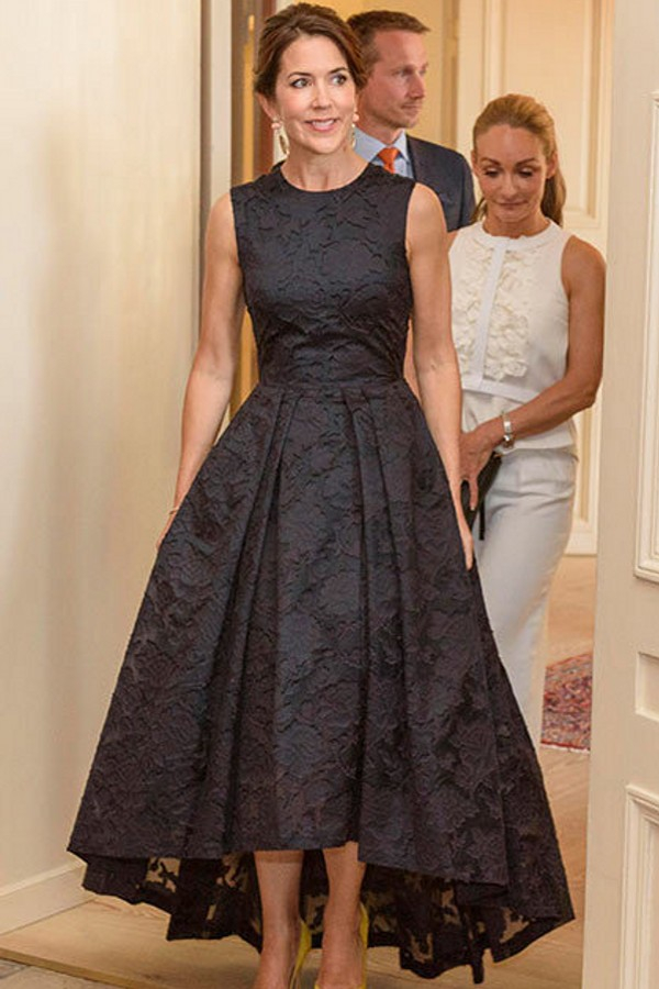 Black Crew Neck Long Hi-Lo Evening Gown