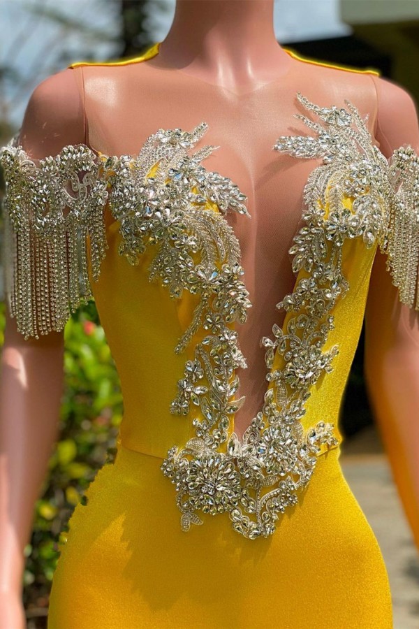 Hot Yellow Glitter Long Prom Dress