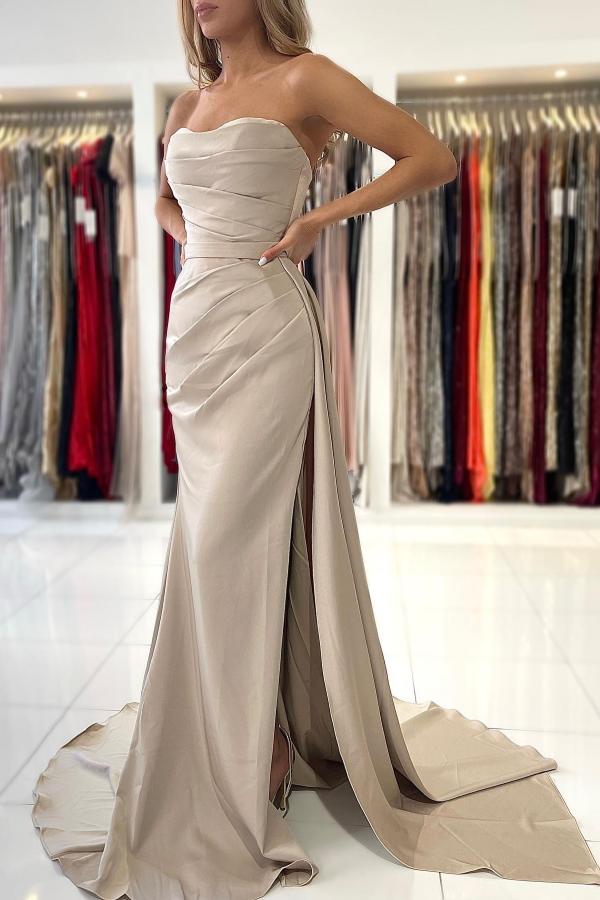Champagne Sweetheart High Split Prom Dress with Half Train