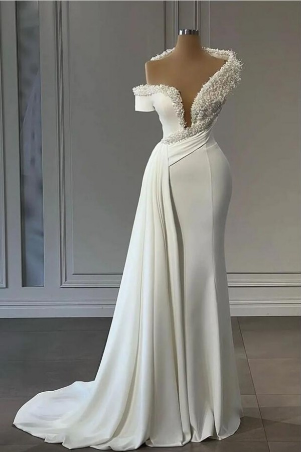Luxury Evening Dresses with Glitter | Long White Prom Dresses