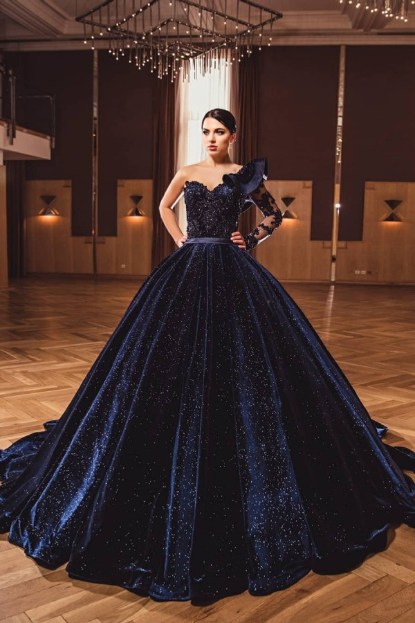 Gorgeous One Long Sleeve Dark Purple A-line Ball Gown
