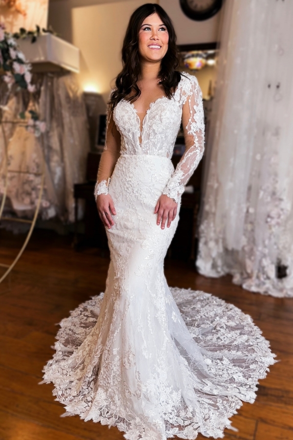 Wedding dress mermaid long sleeve | Wedding dress registry office vintage lace