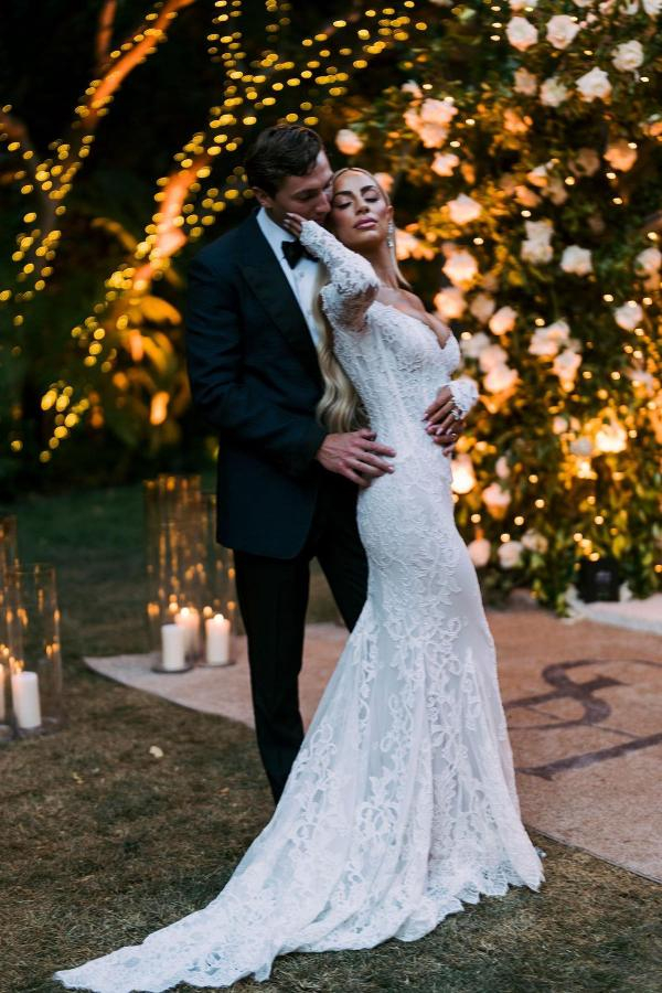 White Off-the-Shoulder Floral Lace Mermaid Wedding Dress with Sleeves