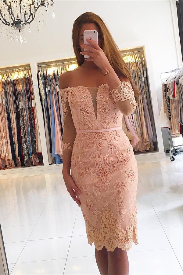 3/4 Sleeves Lace Slim Short Party Dress | Elegant