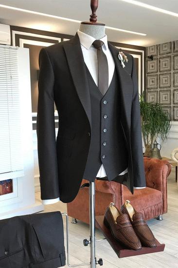 Lucien Classic All Black 3 Piece Double Breasted Vest Mens Business Suit_2