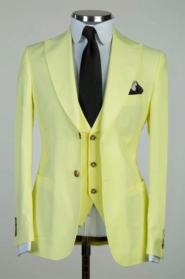 Light yellow pointed collar three-piece men's business suit_1