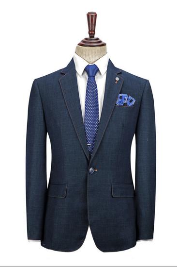 Spencer Dark Navy Fashion Notch Lapel Mens Suit with One Button_2