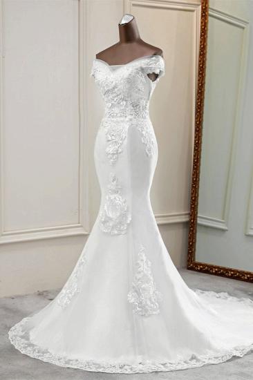 Bradyonlinewholesale Elegant Off-the-Shoulder Sleeveless White Mermaid Wedding Dresses with Beadings_4