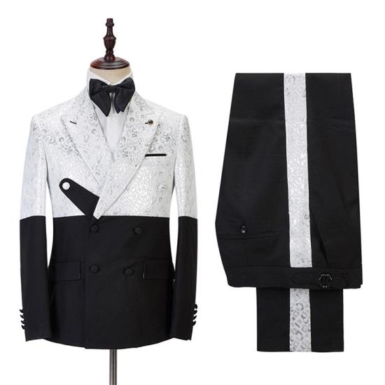 Max Fashion Black and White Jacquard Point Lapel Mens Suit Online_3