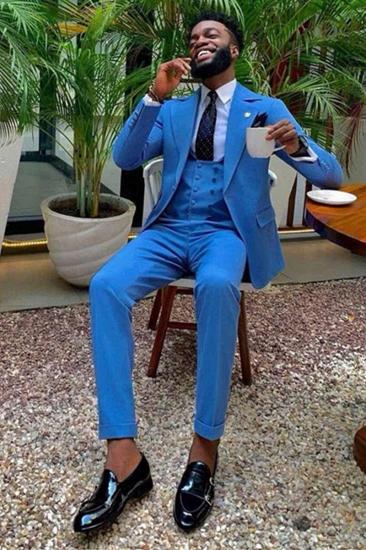 Dawson Bright Blue Three-Piece Slim Fit Lapel Fashion Mens Suit_1