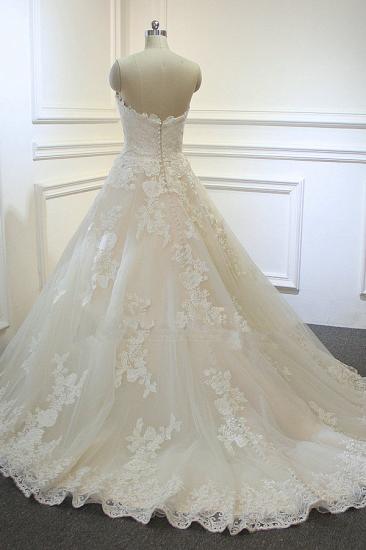 Sweeheart Sleeveless A-line Tulle Lace Appliques Bridal Gowns Floor Length Garden Wedding Dress_3