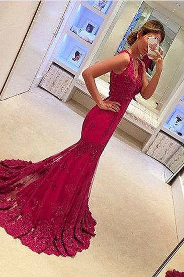Appliques Glamorous Sleeveless Mermaid Evening Gowns V-Neck Cheap Prom Dresses_2