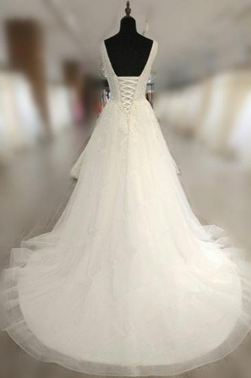 Bradyonlinewholesale Glamorous White Tulle Lace Wedding Dress V-Neck Sleeveless Appliques Bridal Gowns On Sale_2
