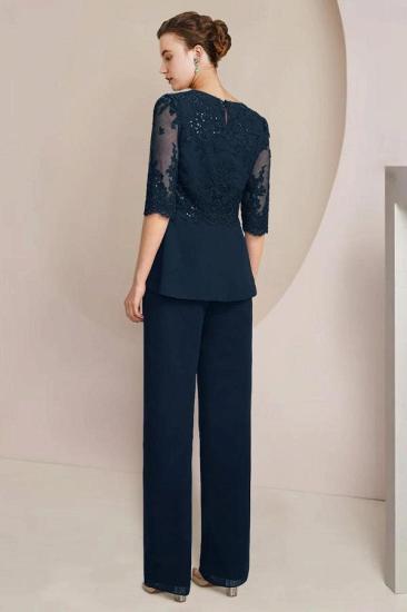 Navy Blue Mother of the Bride Pantsuit Chiffon Formal Pantsuits_4