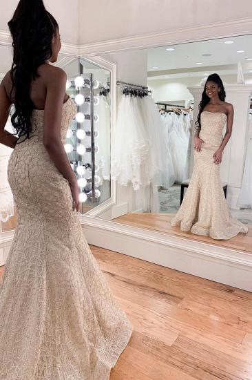 Luxury Strapless Beadings Mermaid Wedding Dress | Affordable Sleeveless Long Bridal Gown_3