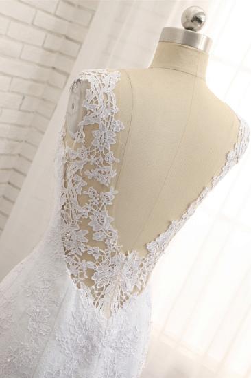 Bradyonlinewholesale Stunning Jewel White Tulle Lace Wedding Dress Appliques Sleeveless Bridal Gowns On Sale_5