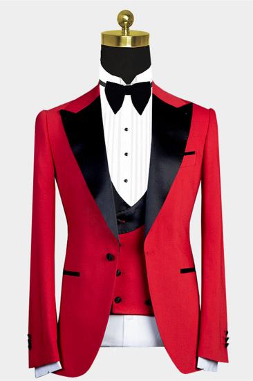 Davis Red Tip Lapel Slim Fit Mens Black Lapel Suit